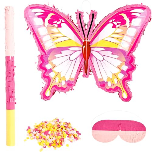 Schmetterlings-Piñata mit Augenbinde, Papier-Schmetterlings-Geburtstags-Piñata, buntemit Stab für Mädchen-Mottopartys
