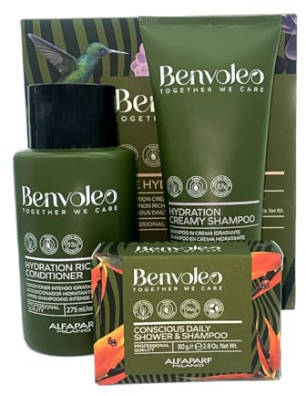 Alfaparf Benvoleo Pack Hydration Tiefe Feuchtigkeit und natürliche Geschmeidigkeit für trockenes Haar Rich Conditioner 275 ml + Creamy Shampoo 200 ml + Shower & Shampoo 80 g