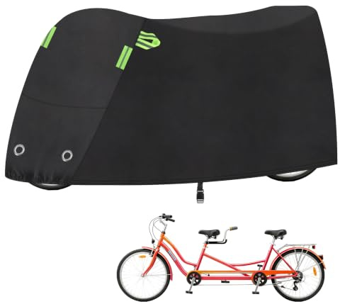 Klmnop Tandem Bicycle Cover, Extra Long Bike Waterproof Outdoor Storage Cover for 2 Seater Bike, Heavy Duty Oxford Fabric Sun Rain Snow Protector for City Electric Mountain Bikes(Black)