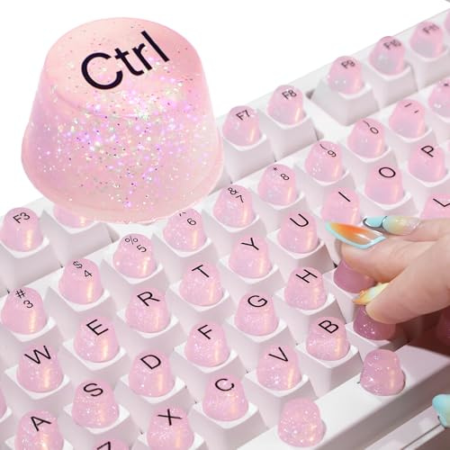 128 calcomanías elevadas para teclado para uñas largas, burbujas de teclado brillantes para mujeres con letras, teclas de escritura de silicona suave para escritorio (rosa, 128 piezas)