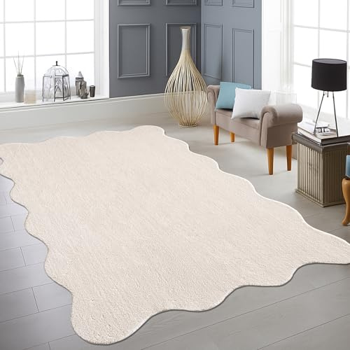 Teppich-Traum Teppich Modern Waschbar Uni Wellenform Beige 160x220 cm | Kuschelig und weich, bis 30 °C waschbar, pflegeleicht, rutschfest, robust, saugrobotergeeignet, Wohn- & Schlafzimmer