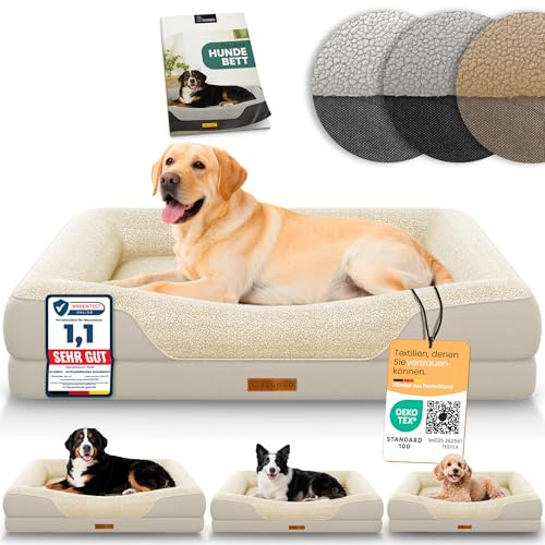 ELONEO orthopädisches Hundebett Grosse Hunde - 106x76x19cm, Hundekorb mit Memory Foam, Hundematte wasserdicht und waschbar, Hundekissen, Hundematratze mit weicher Polsterung, Creme