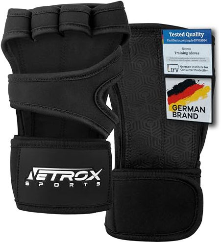 NetroxSports - Trainingshandschuhe mit Handgelenkbandage für Krafttraining Kraftsport - Fitness Handschuhe Gym mit Handgelenkschutz Herren & Damen - Sporthandschuhe Fitnesshandschuhe Sport Training