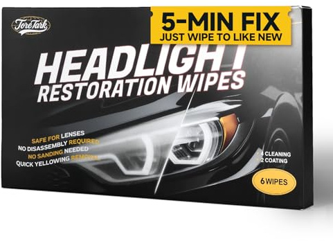 Headlight Restoration Kit, 5-Min Fix, Restoring to Like-New Condition, No Power Tools Required, Safe for OEM Lens, Headlight Restoration Wipes & Cleaning Wipes, Headlight Cleaner and Restorer Kit