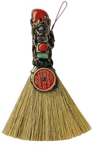 WRITWAA Colgante de Escoba Pequeña de Cristal Natural Rojo Jaspeado 15 CM para Decoración Feng Shui del Hogar y Accesorio de Halloween Mini Colgante de Escoba de Bruja Múltiple para