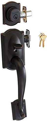 Schlage F62CAM716GEO Aged Bronze Camelot Camelot Double Cylinder Handleset with Georgian Interior Knob from the F-Series