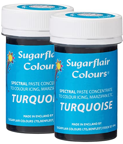 Sugarflair Spectral Turquoise Food Colouring Paste, Highly Concentrated for Use with Sugar Pastes, Buttercream, Royal Icing or Cake Mix, Vibrant Colour Dye - 25g (Pack of 2)