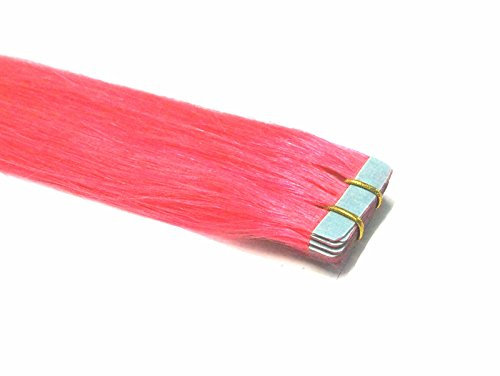 Tape In/On 100% Echthaar Remy Hair Extensions Haarverlängerung 2,5g / Tresse (40cm - 10 Tressen - Pink)