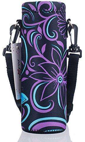 AUPET Sac de transport isotherme en néoprène pour bouteille d'eau 1000 ml ou 750 ml, bandoulière réglable, idéal pour les bouteilles en acier inoxydable et en plastique