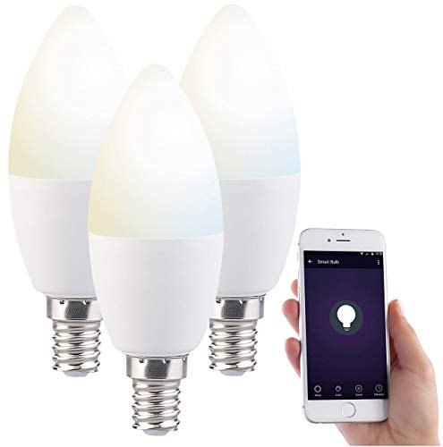 Luminea Sparlampen: 3er-Set WLAN-LED-Lampen mit Sprachsteuerung, E14, CCT, F (Smart Lampe, WLAN Glühbirne E14, Deckenleuchte)