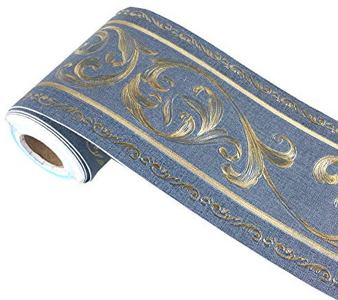 WDragon Floral Pattern Molding Peel Stick Wall Border for Home Decor Bathroom Kitchen,4 inch by 16.4 feet (Navy)