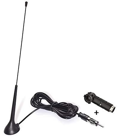 Eightwood Antenne FM Antenne Radio FM Antenne de Montage Adaptateur DIN 300cm Câble RG174 + Adaptateur DIN Prise 41585 à ISO pour Voiture FM Radio Camions Voitures Universel