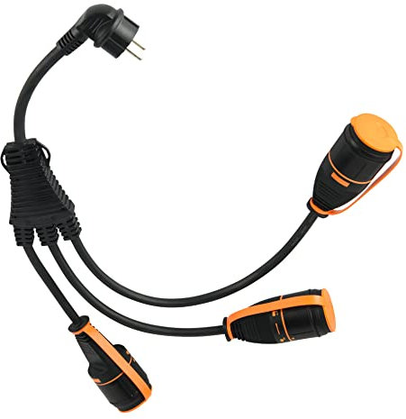 Electraline 01746 Splitter 3 Prese Schuko con Electralock Dotate di Meccanismo di Blocco che Impedisce Disconnessioni Accidentali, IP44, Cavo H07RN-F Input 3G2.5 - Output 3G1.5mm, Presa Schuko 16A