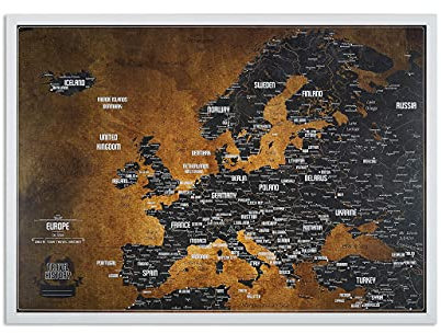 2Maps Europakarte Pinnwand mit Pins - Reisekarte mit Bonus 100 Stecknadeln - Europa Pinnwand Kork - 53x3x43 cm - Gerahmte Landkarte mit Pins, Hergestellt in der EU