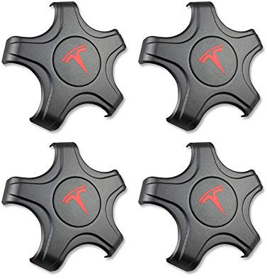 Tesla Modell 3 Nabenkappen für Radnabenkappen Aero Wheels Cap Kits für Original Standardfelgen [Titan Deep Grey mit rotem T-Logo]