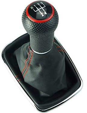 Do!LED DoLED Schaltsack Schaltknauf Rahmen Chrom Look rote Naht rote Kappe 5 Gang für 23 mm Schaltgestänge kompatibel/Ersatzteil für Golf 4 Bora