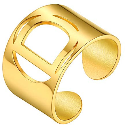PROSTEEL 18k vergoldet Verstellbarer Ring für Männer Frauen cool Buchstabe D Offener Ring Damen Initiale Fingerring Trauring Ehering Modeschmck Accessoire