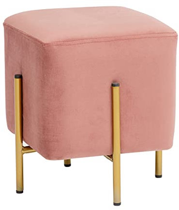 Baroni Home Pouf Poggiapiedi Quadrato in Velluto, Pouf da Salotto Imbottito, Pouf Panchetto per Camera da Letto, Rosa Cipria, 33x33x38 cm