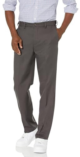 Amazon Essentials Men's Classic-Fit Expandable-Waist Flat-Front Dress Pant, Dark Grey, 28W x 28L