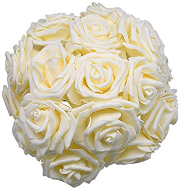 LIJUCAI 24pcs 7cm Weiße Rose Künstliche PE Schaum Rose Blume Hochzeitsdekoration Brautstrauß Scrapbooking Handwerk Gefälschte Blumen DIY Suppli,Champagner
