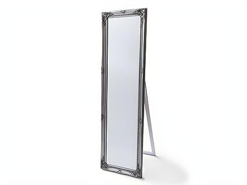 Vente-unique - Miroir sur Pied en Bois d'eucalyptus avec moulures - L. 50 x H. 170 cm - Argenté - ELVIRE
