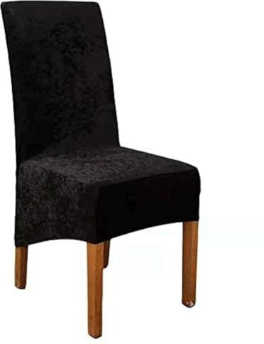 Gea Crushed Velvet Dining Chair Covers Stretchable Protective Slipcover Home Decor (Black)