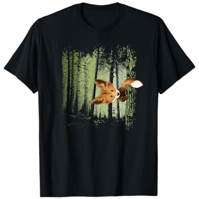 Skizzenmonster Funky Fuchs Krams Cooler Fuchs hinterm Baum im Zwielicht-Wald T-Shirt Schwarz Klein EU S Kurzarm Unisex-Erwachsene Kinder Tierdruck Klassisch Wald und Wildtier Unique Graphic Imported