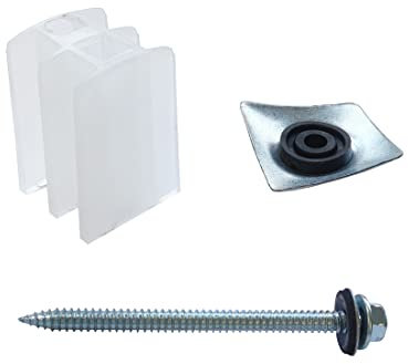 Ironlux - Kit Fijar Planchas de Policarbonato Gran Onda - 10 uds - Tornillo Roscado Hexagonal 90 mm - Arandela Metálica con Goma - Soportes de Polipropileno