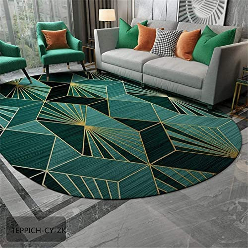 Rururug Teppich Oval Anti-Rutsch, Kurzflor Area Teppiche Grün Gold Gelb Schwarz Geometrisch Kinderteppiche Flauschige Groß Schutzmatten 70 X 140 cm