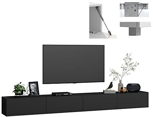 4housedesign® TV Board Lowboard Hängend | Fernsehschrank tv Sideboard Wohnzimmer | Lowboard Wohnzimmer fernsehregal tv Board Hängend tv Shrank tv 55 Zoll - TV Lowboard Schwarz Mat 280cm