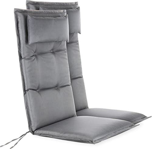 normani 2er-Set Stuhlauflagen Hochlehner mit Kissen - Sitzpolster Gartenstuhlauflagen f r Drau en und Drinnen aus pflegeleichtem und wasserdichtem Outdoor Material 120x50 cm Made in EU Farbe Hellgrau