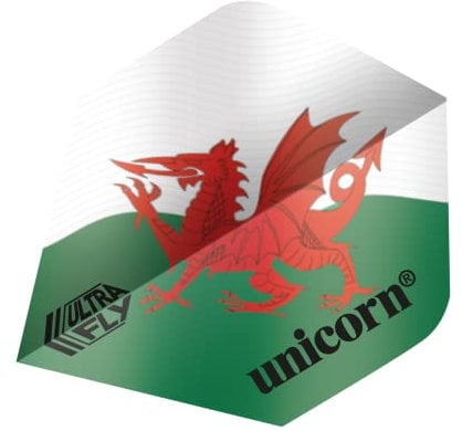 Unicorn UltraFly Dart Flights | Wales Cymru Y Ddraig Goch Flag Design | Standard Plus Shape| Ultra Durable 100 Micron Polyester PET