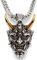 Japanischer Oni als Anhänger mit Halskette aus 316L Edelstahl silber Dämon Maske Teufel mit goldenen Hörner Männer-Schmuck Geschenk (Silber & Gold)