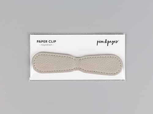 pen & pages® Magnetischer Paper Clip aus Kunstleder - Lesezeichen - Büroklammer (Grau)