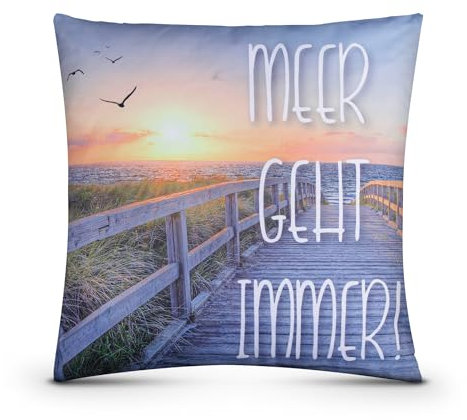 Bestgoodies Outdoor Kissen (Meer geht Immer) 45cm x 45cm, Dekokissen mit abnehmbaren Kissenbezug - schmutz und wasserabweisend, Garten, Balkon, Terrasse