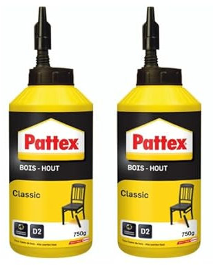 Pattex Bois Classic – Colle Vinylique Hautement Résistante pour Montage, Assemblage et Placage sur Supports en Bois – Blanche 750 g, Lot de 2