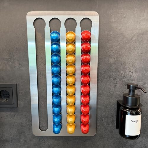 molemo Kapsel-Halter für Nespresso Original Aufbewahrung Camping Halter Kapseln Wand Ohne Bohren Kapselspender selbstklebend (edelstahl)