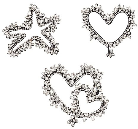 FINGERINSPIRE 3 Stück Strass Applikationen Zum Aufnähen Herz Stern Förmige Glas Strass Applikationen Künstliche Strass Applikationen Kleidungsverzierungen Aufnäher Für Hochzeit Brautkleid Dekorativ