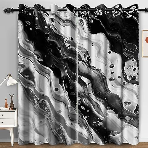 Bovlleetd Marmor Wave Verdunkelungsvorhänge Abstrakte Moderne Kunst Tie-Dye Fenstervorhänge für Schlafzimmer Wohnzimmer 117x229cm (Breite x Länge) Satz 2 Paneele