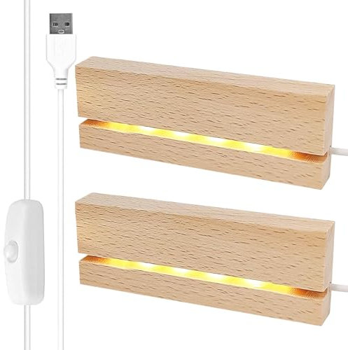 LED Lichter Display Basis, 2 Stück Led Sockel Holz, Desktop LED Leuchten Sockel, Led Display Basis, Display-Basis, Hölzerne Beleuchtete USB-LED-Lichtsockel, Rechteckig LED-Lichter Display Ständer
