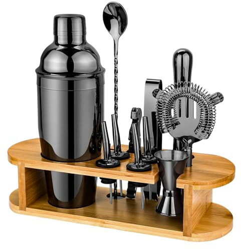 Set de Shaker à Cocktail avec Support, Set de Cocktail Professionnel en Acier Inoxydable, Set de Bar 12 Pièces pour Mélanger Les Boissons, Cadeaux pour Les Femmes et Les Hommes Amateurs de Cocktails