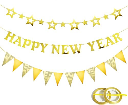 Koliphy Silvester Deko 2025 Neujahrs Dekoration, 2025 Happy New Year Girlande Silvester Party Hintergrund, Neujahr Deko 2025 Silvesterparty Silvesterdeko für Drinnen Draußen