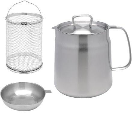 AYKHDS Olla de almacenamiento de aceite, contenedor de grasa jumbo de acero inoxidable con colador extraíble y tapa cómoda, productos de almacenamiento de cocina para aceite de freidora, goteo de