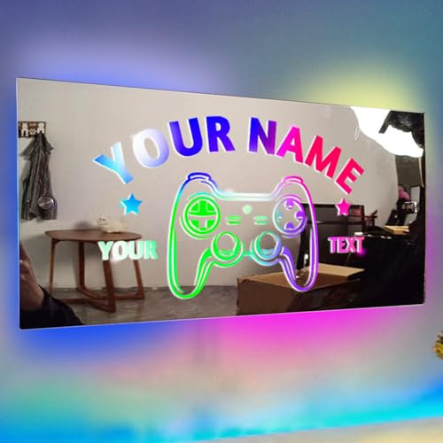 Personalisierte Gamer Neon Spiegel Licht Zeichen,Led Gaming Zone Schild, Gamer Geschenkidee Mit Name Zimmer Beleuchtung Wand Lampe,Besondere Geschenke für Videospiel Fans, Jungs Männer Freund