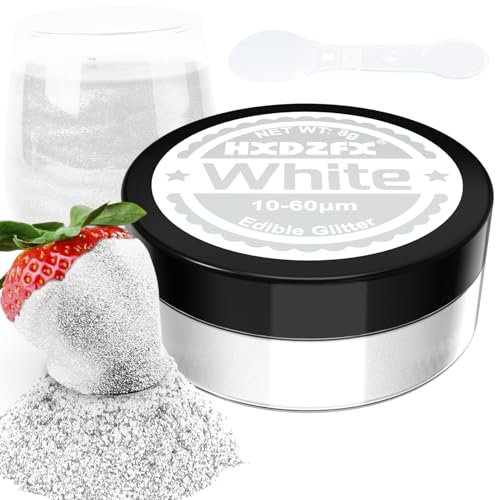 White Edible Glitter - 100% Edible Glitter for Drinks, Cake Decorations, Chocolates, Muffins, Cocktail, Candy, Cream, etc. White Food Colouring Powder (8g)