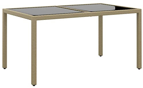 CKioict Partytisch Bistrotisch Outdoor Stehtisch Outdoor Gartentisch 150x90x75 cm Hartglas und Poly Rattan BeigeGeeignet für Pools, Gärten, Rasenflächen
