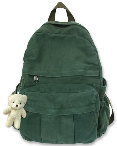 PRLINJSK Lindas mochilas de lona para mujeres y niñas, mochila estética para laptop, mochila vintage para la universidad y la escuela secundaria, Verde, M, Mochilas de viaje