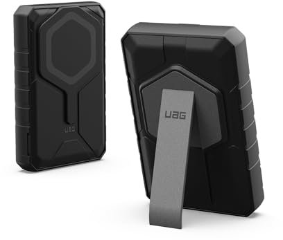 Urban Armor Gear UAG SRGE Batterie externe 10 000 mAh, 20 W, 2 ports, USB-C, USB, magnétique, sans fil, portable, avec support, compatible avec iPhone 16, Galaxy S24, noir/gris
