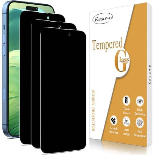 Kesuwe [3 Pack Privacy Screen Protector for iPhone 15 Pro Max/iPhone 15 Plus, Anti-Spy, Anti-Scratch, Touch Sensitive, Case Friendly, Bubble Free, Easy Installation