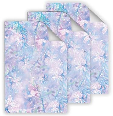 12 Geschenkpapier-Bögen hochwertige reißfeste Geschenkverpackung für Frauen Freundin Kirschblüten Aquarell lila blau für kleine Geschenke für Geburtstag Weihnachten (12 Bögen je A3-Format)